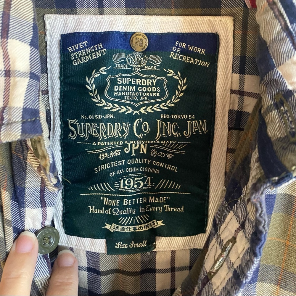 Super dry co. Inc Japan plaid blue green size small - Picture 3 of 10